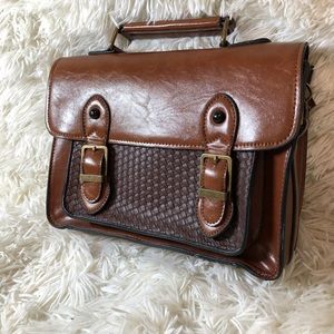 Brown briefcase style crossbody